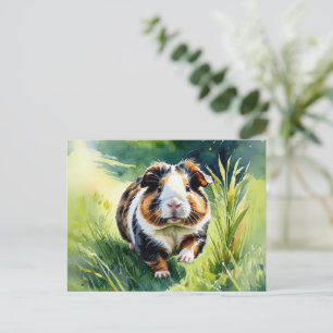 Postal Cobaya en hierba amante de las mascotas Cavy acuar