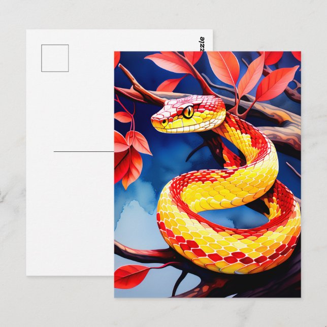 Postal Cobra con escalas rojas y amarillas vibrantes en e (Anverso / Reverso)