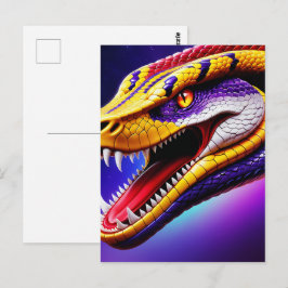 Postal Cobra vibrante púrpura violeta blanca y amarilla e