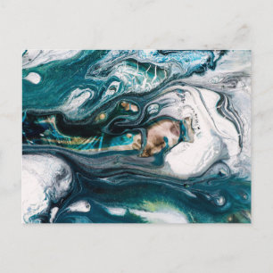 POSTAL COBRE BLANCO VERDE AZULADO DE IMPRESIÓN DE ARTE AB