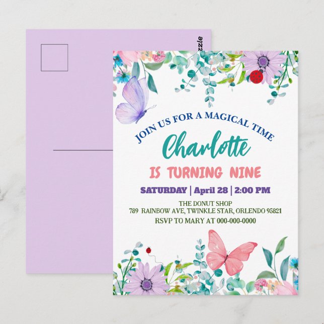 Postal Coccinelle adorable Lunares florales Cumpleaños no (Anverso / Reverso)