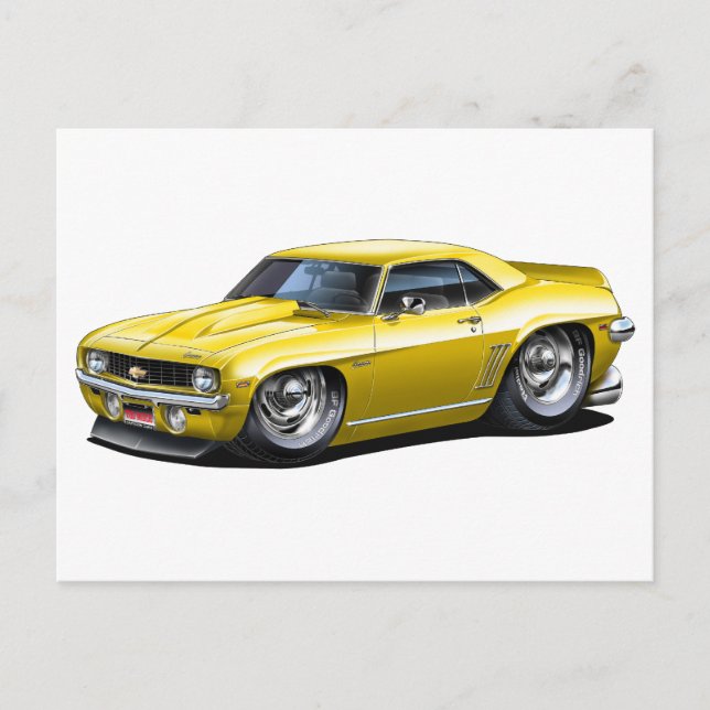 Postal Coche amarillo Camaro SS de 1969 (Anverso)