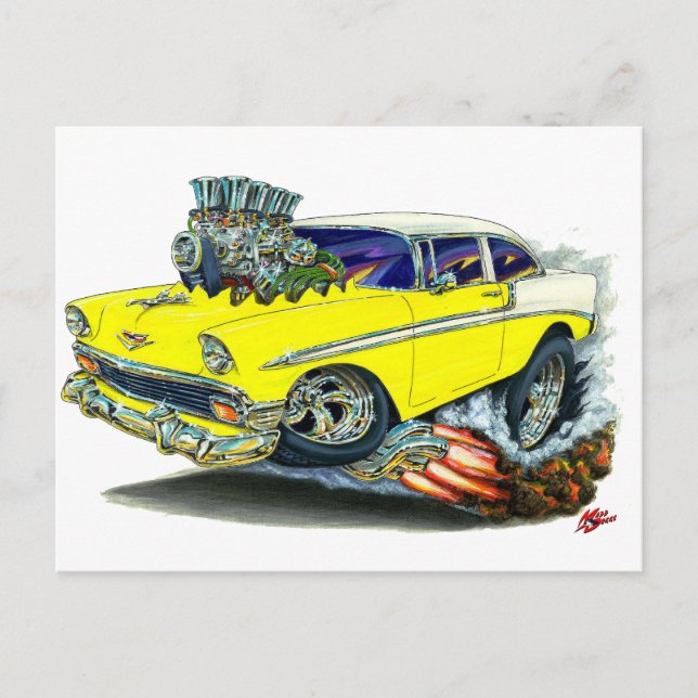 Postal Coche amarillo Chevy Belair 1956 (Anverso)