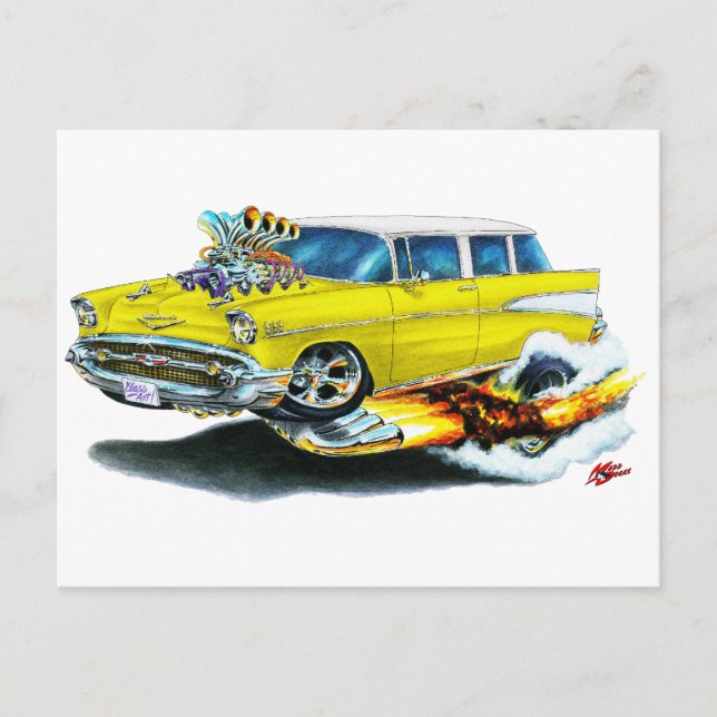 Postal Coche amarillo Chevy Nomad 1957 (Anverso)