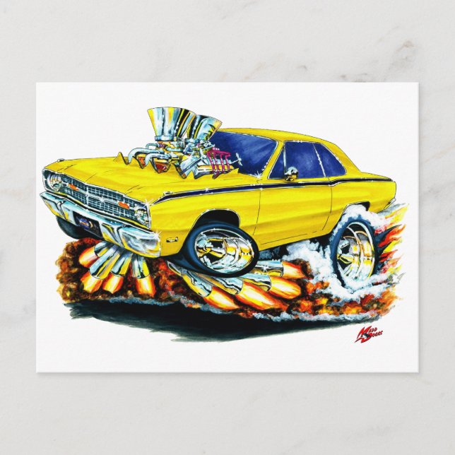 Postal Coche amarillo Dodge Dart 1968-71 (Anverso)