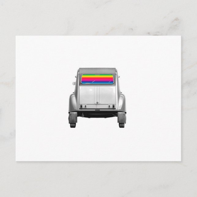 Postal Coche + arcoiris (Anverso)