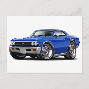 Postal Coche azul Chevelle de 1966
