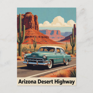 Postal 🏜️ Coche Azul Clásico Arizona Viaje Carretera