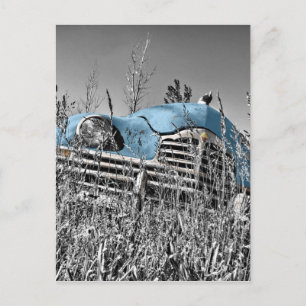 Postal coche azul vintage