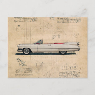 Postal Coche blanco Cadillac