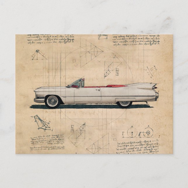 Postal Coche blanco Cadillac (Anverso)