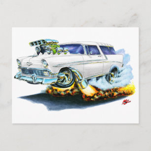 Postal Coche blanco Chevy Nomad 1956