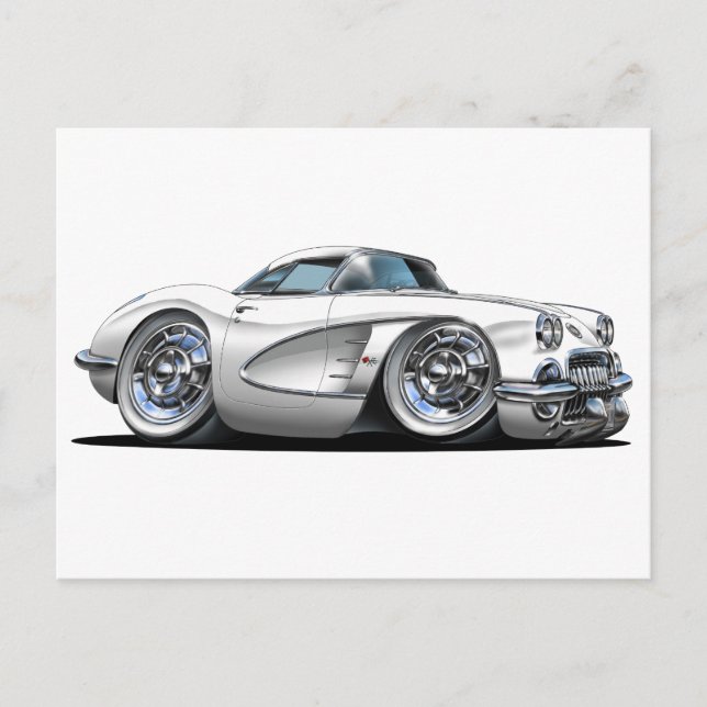 Postal Coche blanco Corvette (Anverso)