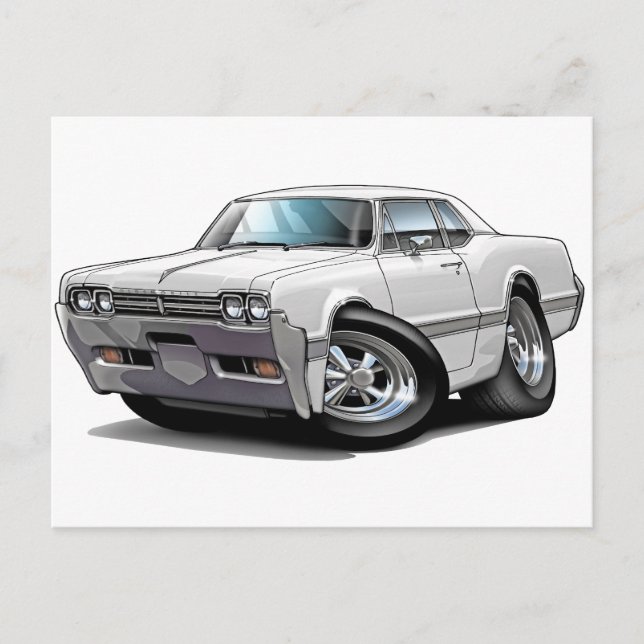 Postal Coche blanco para adultos mayores de 1966 (Anverso)