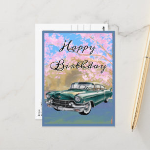 Postal Coche Cadillac vintage, cumpleaños retro simple