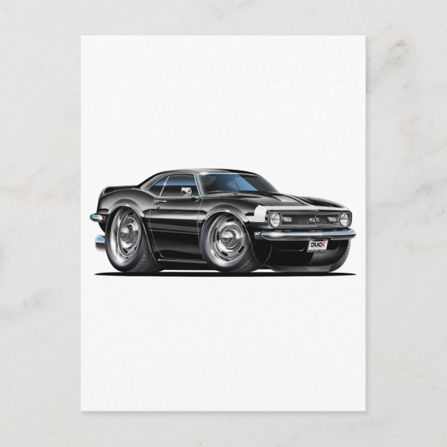 Postal Coche Camaro blanco-negro de 1968 (Anverso)