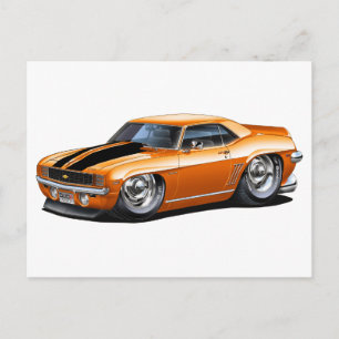 Postal Coche Camaro Naranja-Negro de 1969