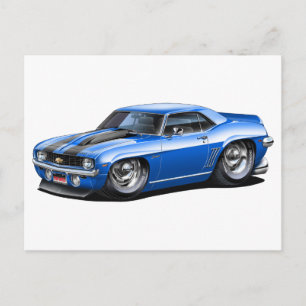 Postal Coche Camaro SS azul-negro de 1969