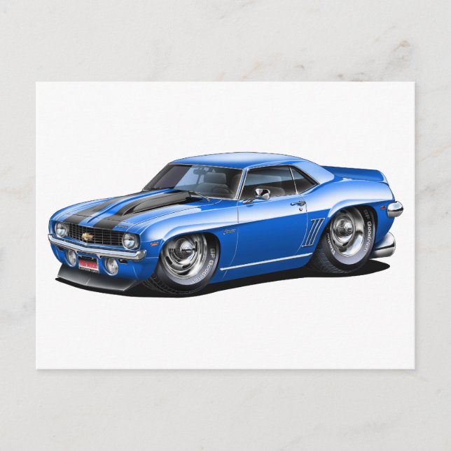 Postal Coche Camaro SS azul-negro de 1969 (Anverso)