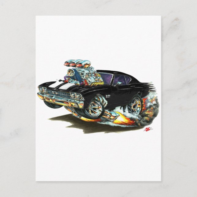 Postal Coche Chevelle Blanco-Negro 1968-69 (Anverso)