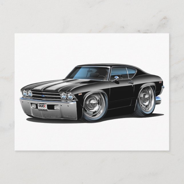 Postal Coche Chevelle Blanco-Negro de 1969 (Anverso)