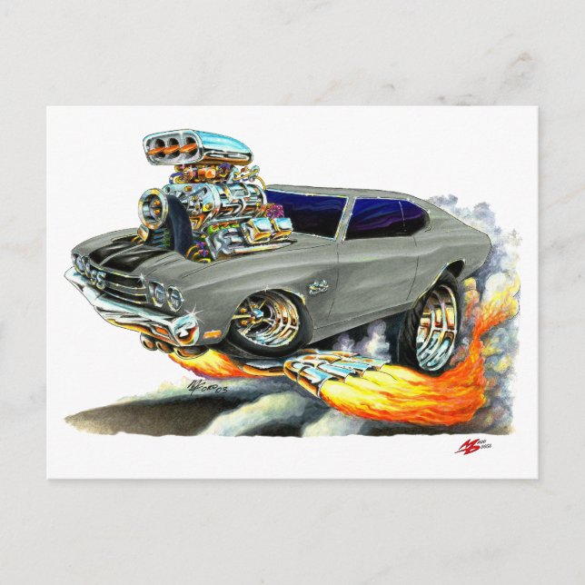 Postal Coche Chevelle Gray-Black 1970 (Anverso)