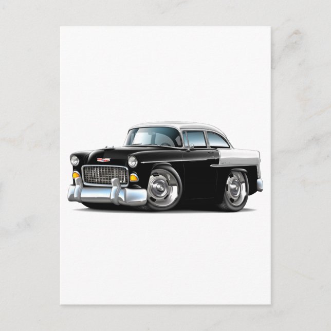 Postal Coche Chevy Belair negro-blanco de 1955 (Anverso)