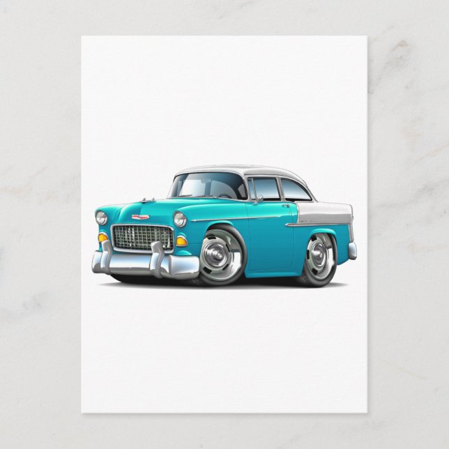Postal Coche Chevy Belair Turquesa-Blanco De 1955 (Anverso)