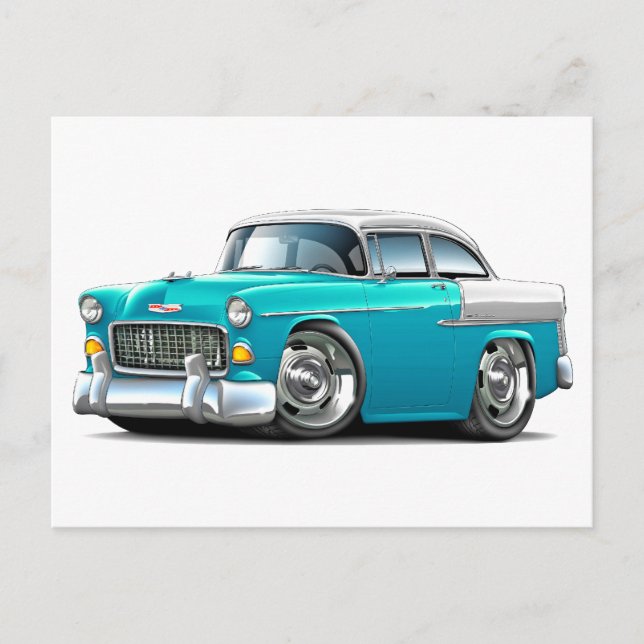 Postal Coche Chevy Belair Turquesa-Blanco De 1955 (Anverso)