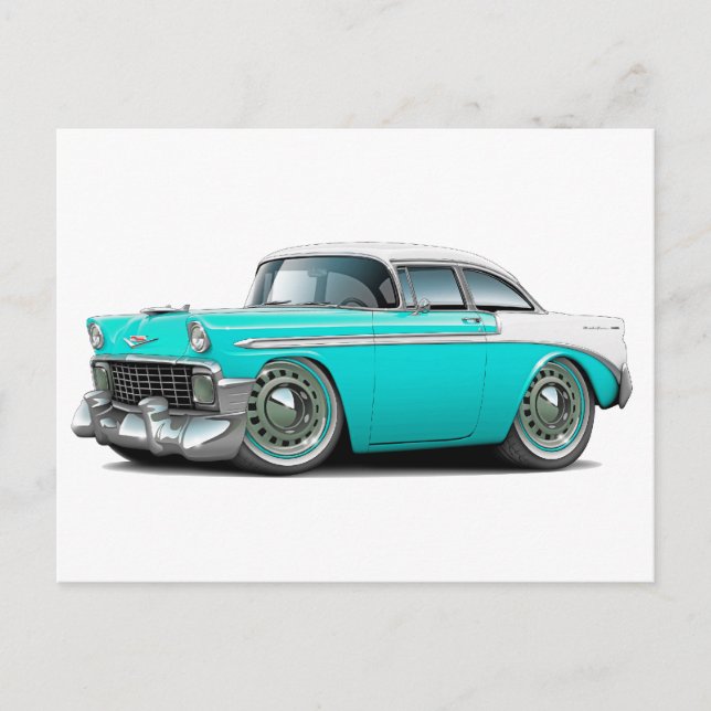 Postal Coche Chevy Belair Turquesa-Blanco De 1956 (Anverso)