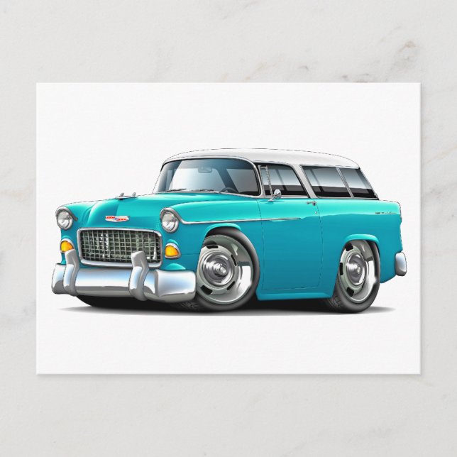 Postal Coche Chevy Nomad turquesa-blanco de 1955 (Anverso)