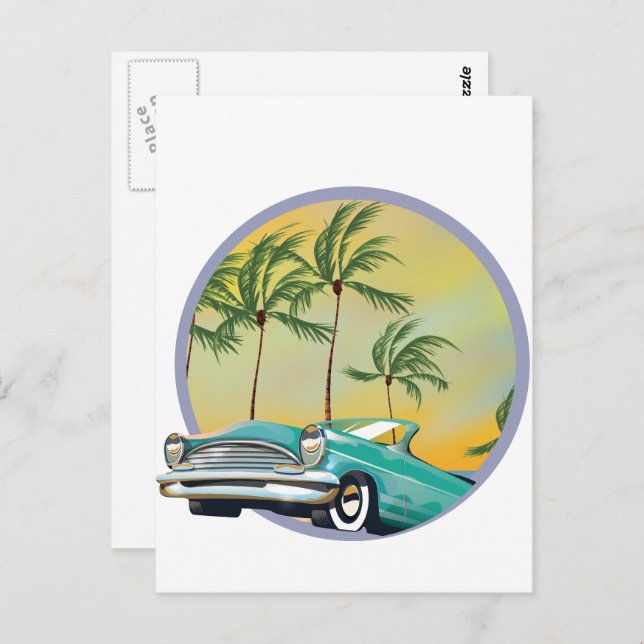 Postal Coche clásico al anochecer (Anverso / Reverso)