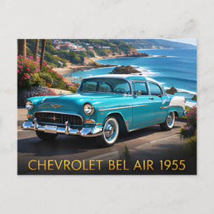 Postal Coche clásico americano Chevrolet Bel Air de 1955
