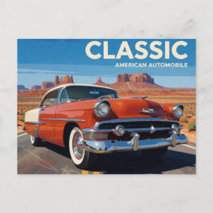 Postal Coche Clásico Americano Ruta 66