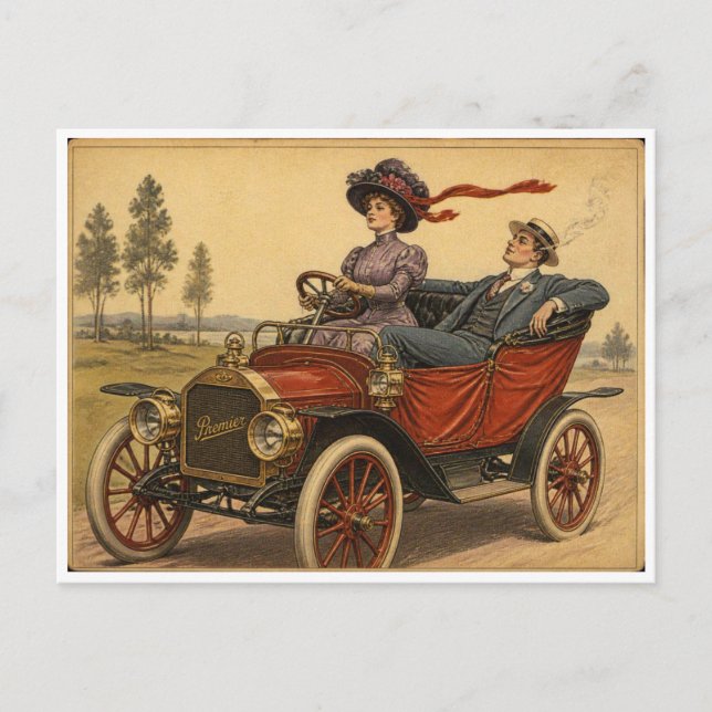 Postal Coche clásico, conductora (Anverso)