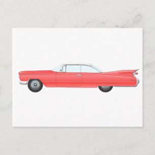 Postal Coche Clásico Rosa