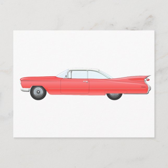 Postal Coche Clásico Rosa (Anverso)