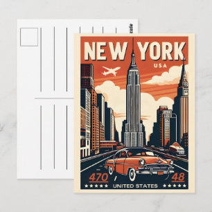 Postal Coche clásico vintage del puente de Brooklyn de la