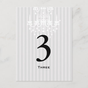 Postal Coche con número de mesa rayado de candelabro blan