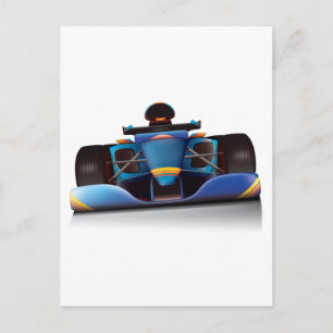 Postal Coche de carreras azul