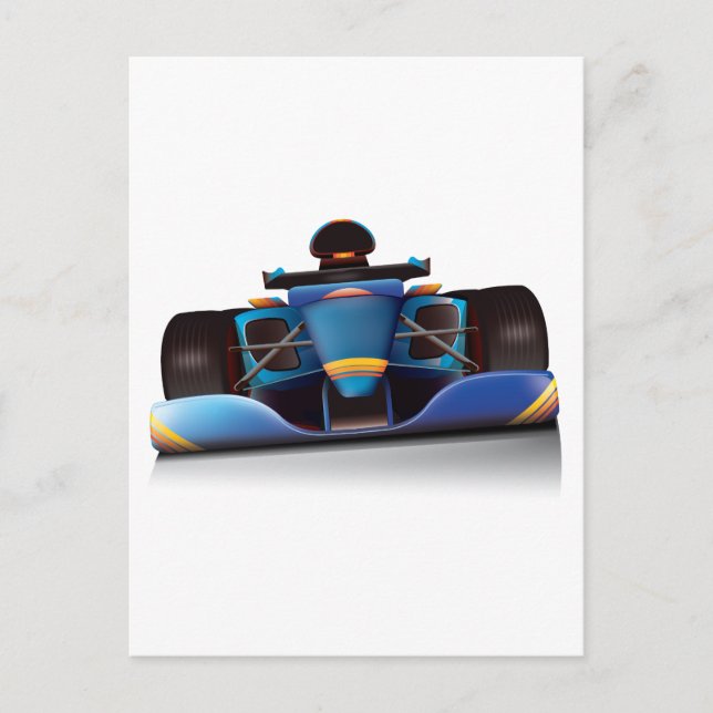 Postal Coche de carreras azul (Anverso)