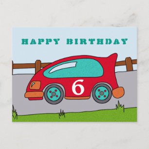 Postal Coche de Carreras Rojo Feliz Cumpleaños