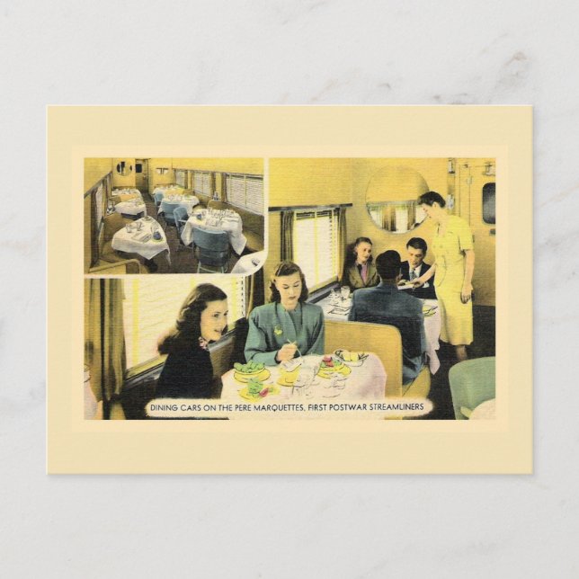 Postal Coche de comedor de época en el tren de streaming (Anverso)