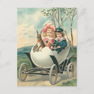 Postal Coche de huevo de conejo de niños lindos victorian