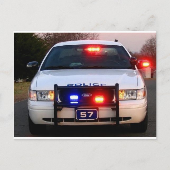 Postal COCHE DE LA POLICÍA - todo iluminado (Anverso)