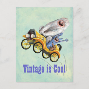 Postal Coche de Monstruo Vintage Amarillo