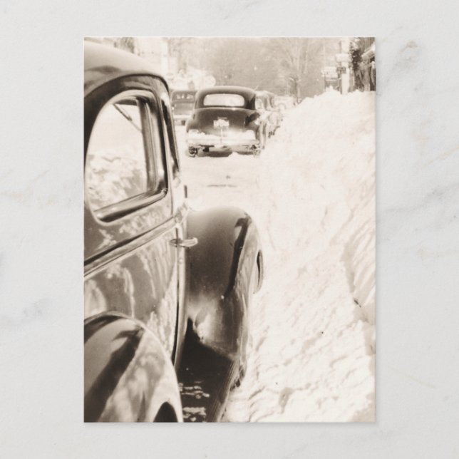 Postal Coche de nieve antigua (Anverso)