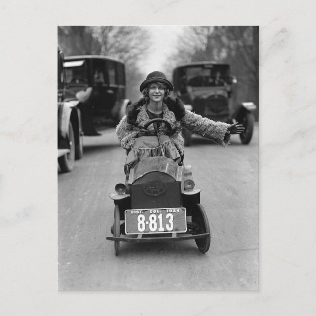 Postal Coche de pedal para conducir Flapper, 1924 (Anverso)