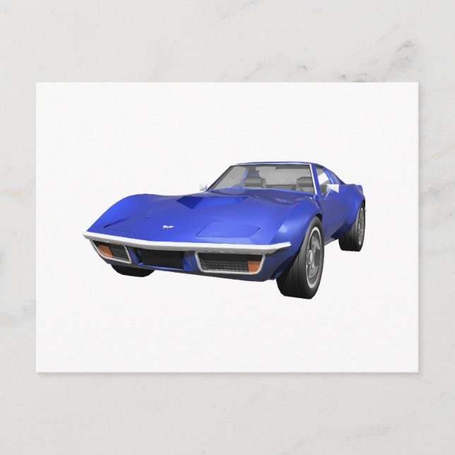 Postal Coche deportivo Corvette 1970: Fin azul (Anverso)