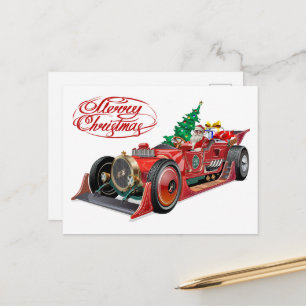 Postal Coche deportivo vintage de Navidad